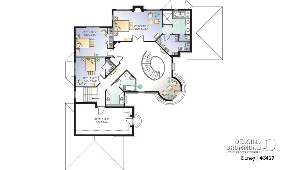 Étage - Plan de maison somptueuse, 3 à 4 chambres, grande cuisine avec coin déjeuner, bureau, garage triple - Eluney
