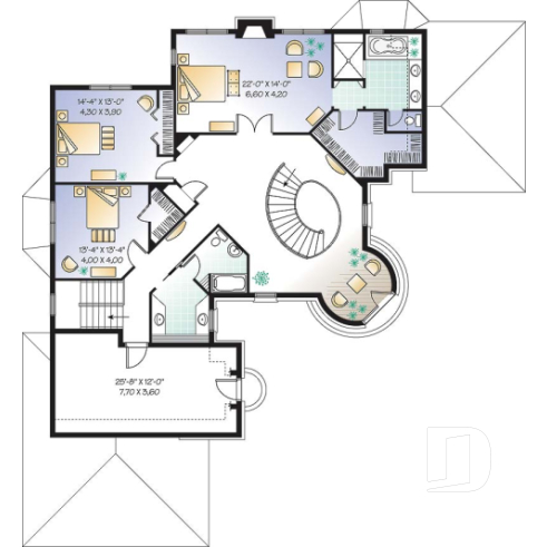 Étage - Plan de maison somptueuse, 3 à 4 chambres, grande cuisine avec coin déjeuner, bureau, garage triple - Eluney