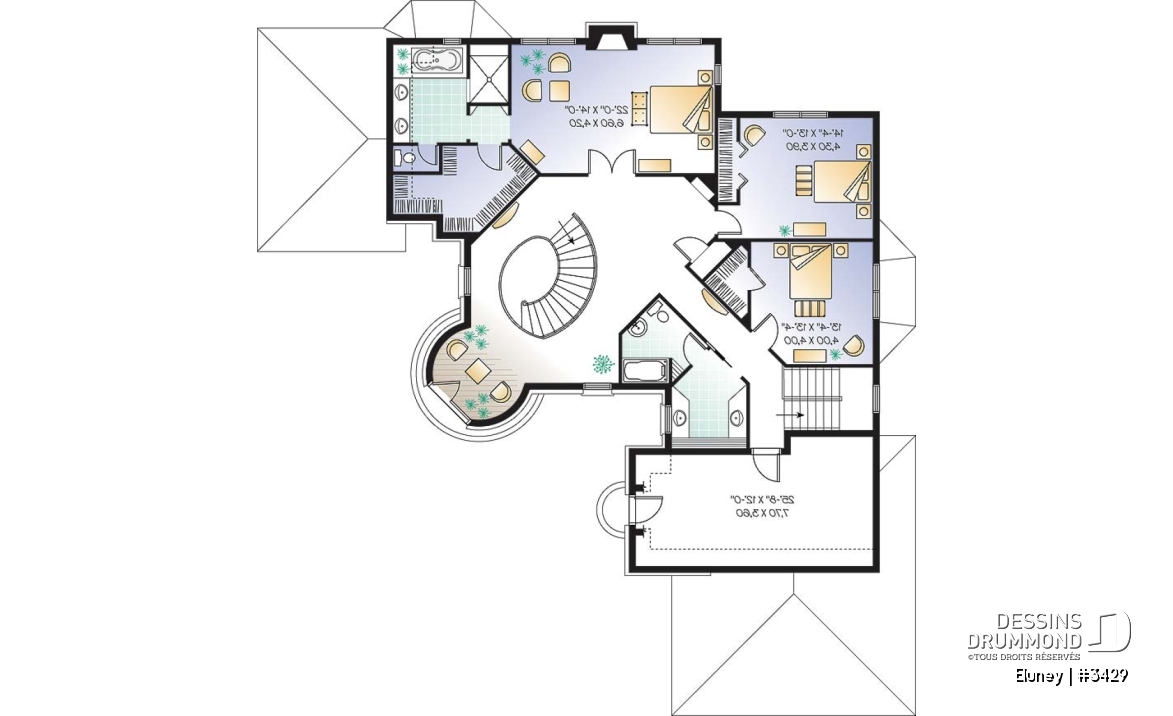 Étage - Plan de maison somptueuse, 3 à 4 chambres, grande cuisine avec coin déjeuner, bureau, garage triple - Eluney