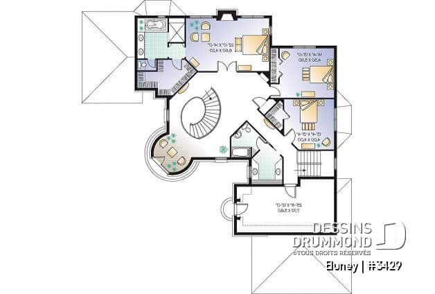 Étage - Plan de maison somptueuse, 3 à 4 chambres, grande cuisine avec coin déjeuner, bureau, garage triple - Eluney