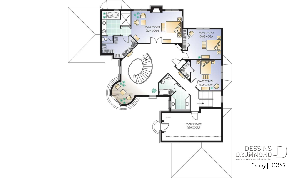 Étage - Plan de maison somptueuse, 3 à 4 chambres, grande cuisine avec coin déjeuner, bureau, garage triple - Eluney