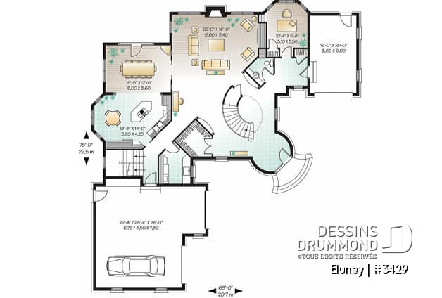 Rez-de-chaussée - Plan de maison somptueuse, 3 à 4 chambres, grande cuisine avec coin déjeuner, bureau, garage triple - Eluney