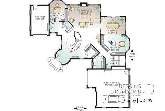 Rez-de-chaussée - Plan de maison somptueuse, 3 à 4 chambres, grande cuisine avec coin déjeuner, bureau, garage triple - Eluney
