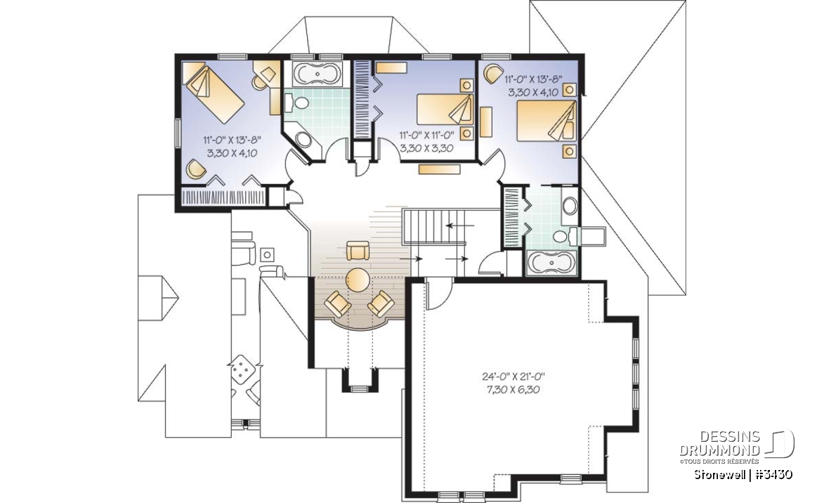 Étage - Modèle de maison de style Manoir 3 à 4 chambres possible, large espace boni, garage double, salon avec foyer - Stonewell