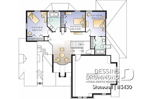 Étage - Modèle de maison de style Manoir 3 à 4 chambres possible, large espace boni, garage double, salon avec foyer - Stonewell