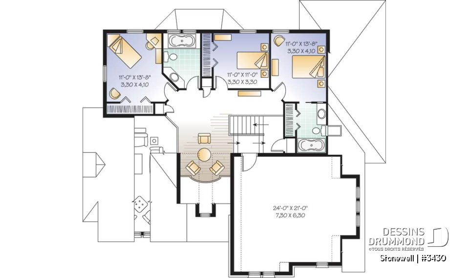 Étage - Modèle de maison de style Manoir 3 à 4 chambres possible, large espace boni, garage double, salon avec foyer - Stonewell