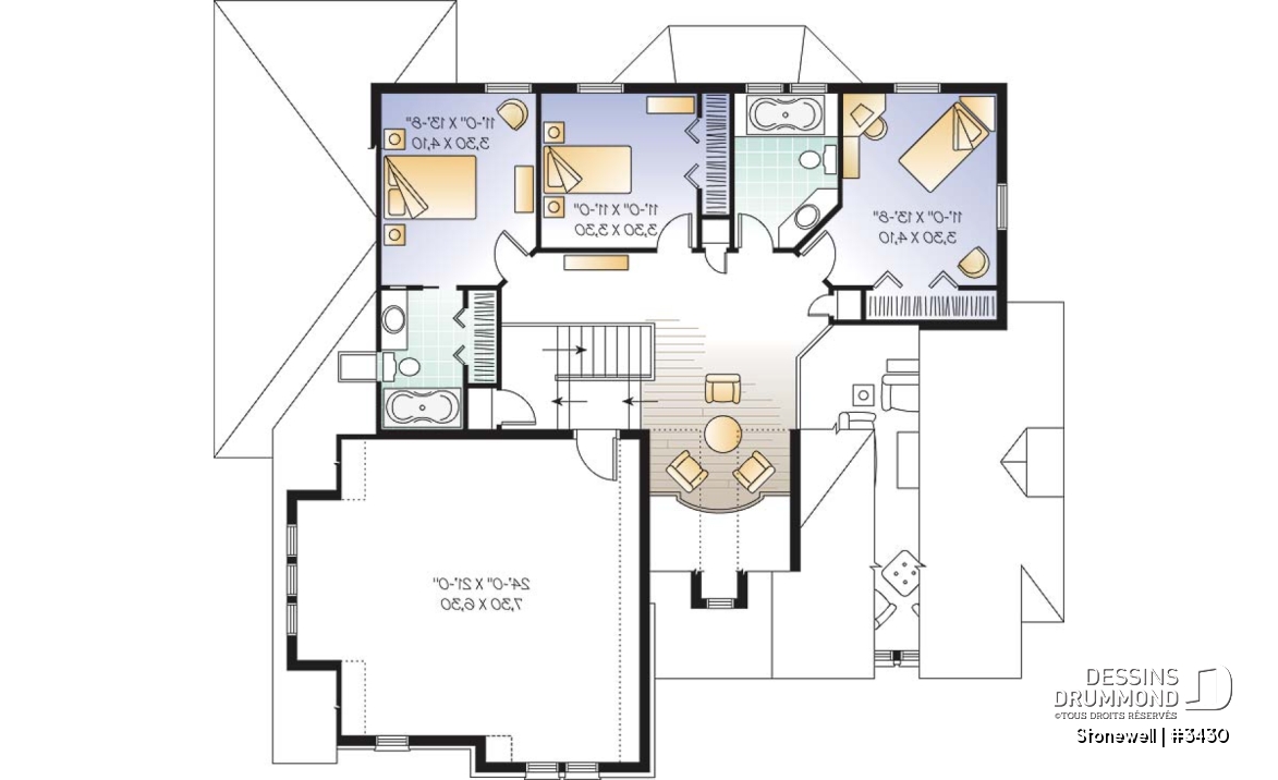 Étage - Modèle de maison de style Manoir 3 à 4 chambres possible, large espace boni, garage double, salon avec foyer - Stonewell