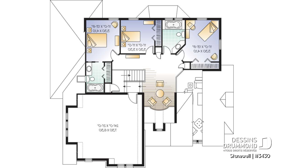 Étage - Modèle de maison de style Manoir 3 à 4 chambres possible, large espace boni, garage double, salon avec foyer - Stonewell