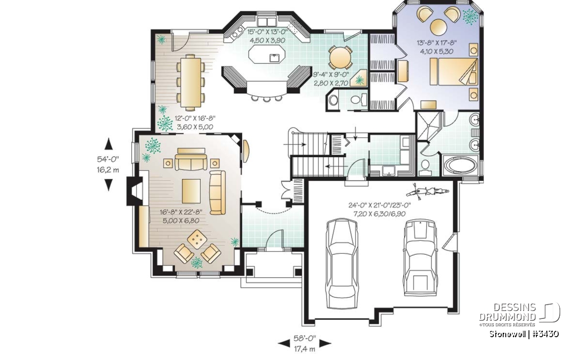 Rez-de-chaussée - Modèle de maison de style Manoir 3 à 4 chambres possible, large espace boni, garage double, salon avec foyer - Stonewell