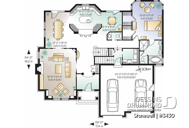Rez-de-chaussée - Modèle de maison de style Manoir 3 à 4 chambres possible, large espace boni, garage double, salon avec foyer - Stonewell