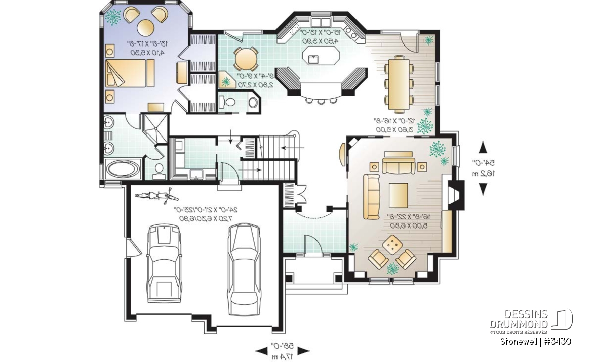 Rez-de-chaussée - Modèle de maison de style Manoir 3 à 4 chambres possible, large espace boni, garage double, salon avec foyer - Stonewell