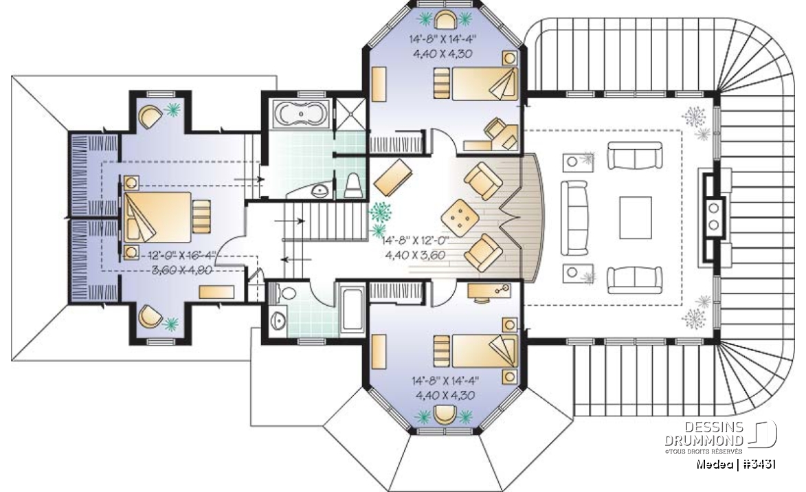 Étage - Modèle de Maison 3 grandes chambres, grande galerie couverte, 2 séjours, grande ch. maître - Medea