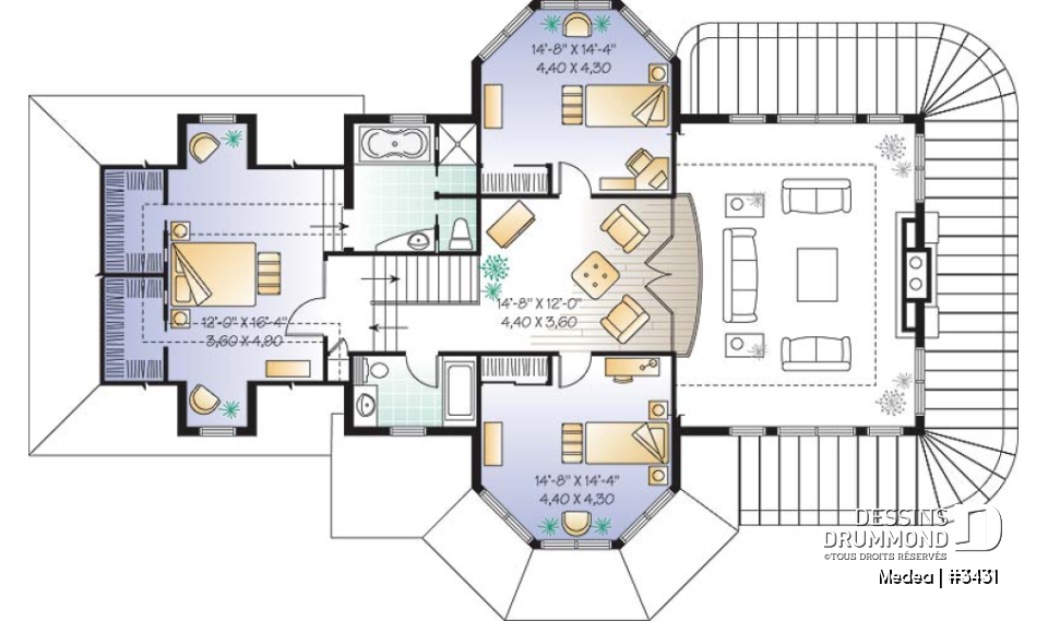 Étage - Modèle de Maison 3 grandes chambres, grande galerie couverte, 2 séjours, grande ch. maître - Medea