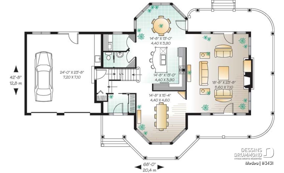 Rez-de-chaussée - Modèle de Maison 3 grandes chambres, grande galerie couverte, 2 séjours, grande ch. maître - Medea