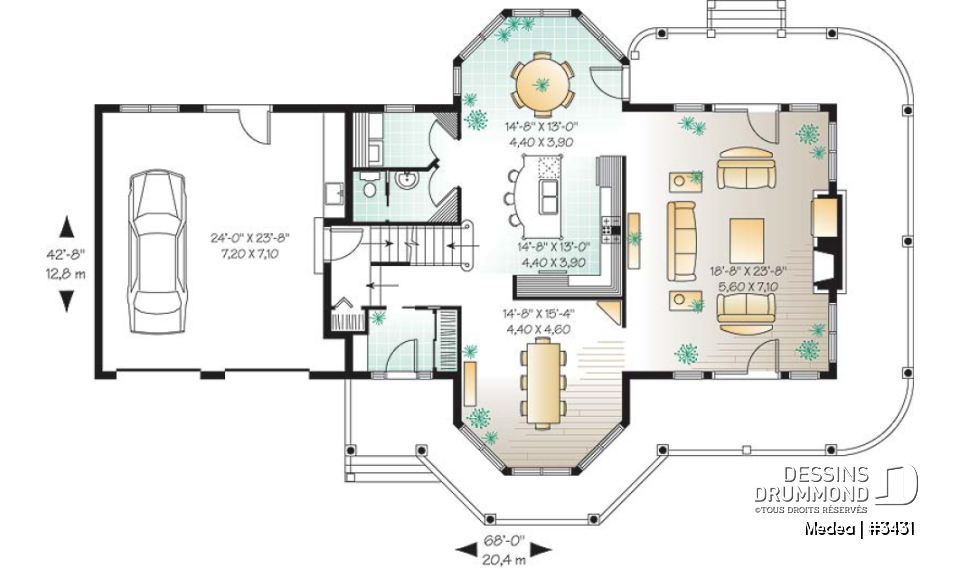 Rez-de-chaussée - Modèle de Maison 3 grandes chambres, grande galerie couverte, 2 séjours, grande ch. maître - Medea
