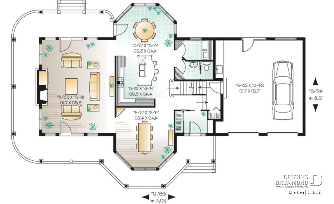 Rez-de-chaussée - Modèle de Maison 3 grandes chambres, grande galerie couverte, 2 séjours, grande ch. maître - Medea
