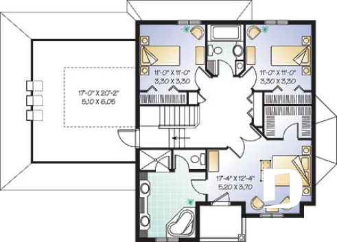 Étage - Plan de maison à étage, 3 chambres, 1 grande pièce bonus (chambre #4), garage double, bureau, foyer double - Ares