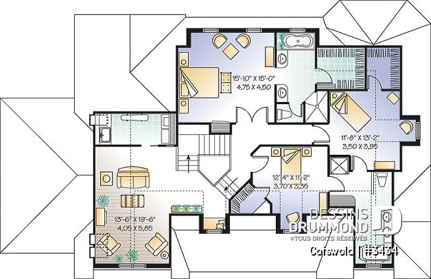 Étage - Plan de maison à étage de 3 à 4 chambres, garage double, grande suite des maîtres, superbe salon, bureau - Cotswold