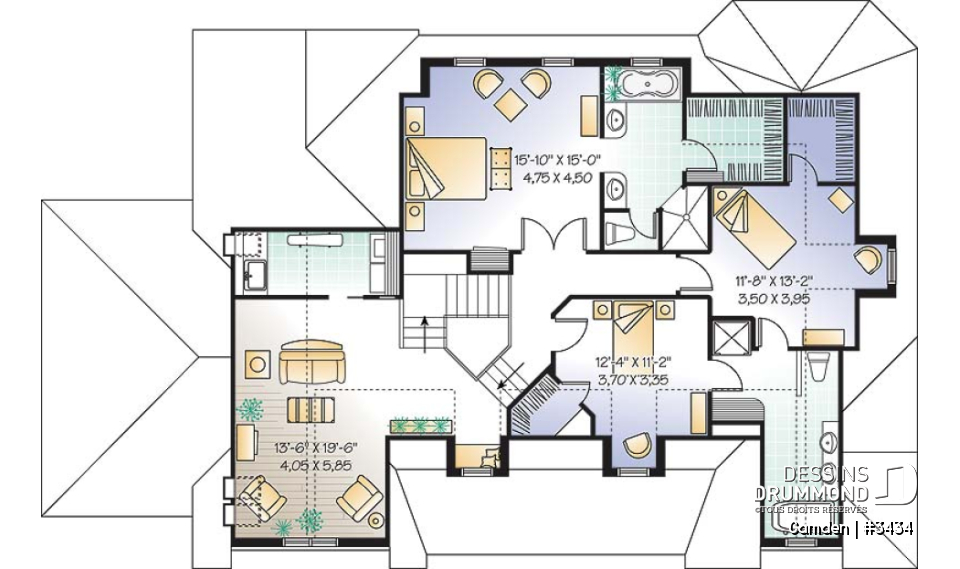 Étage - Plan de maison à étage de 3 à 4 chambres, garage double, grande suite des maîtres, superbe salon, bureau - Camden