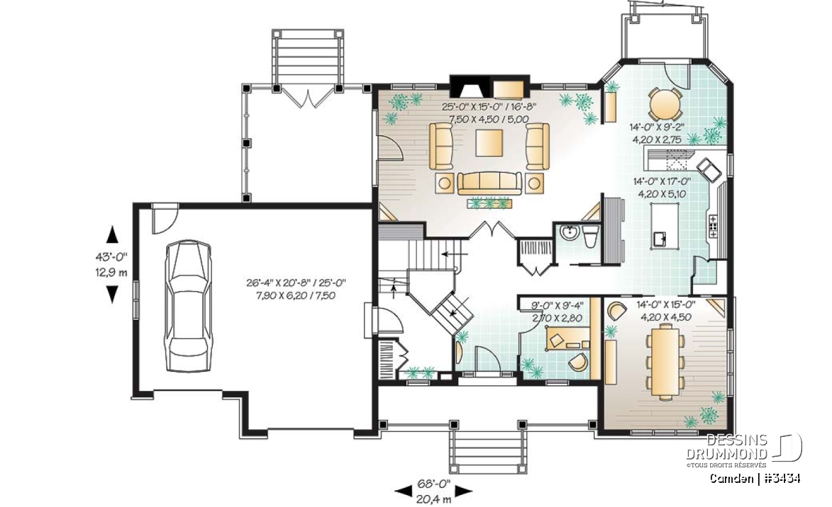 Rez-de-chaussée - Plan de maison à étage de 3 à 4 chambres, garage double, grande suite des maîtres, superbe salon, bureau - Camden