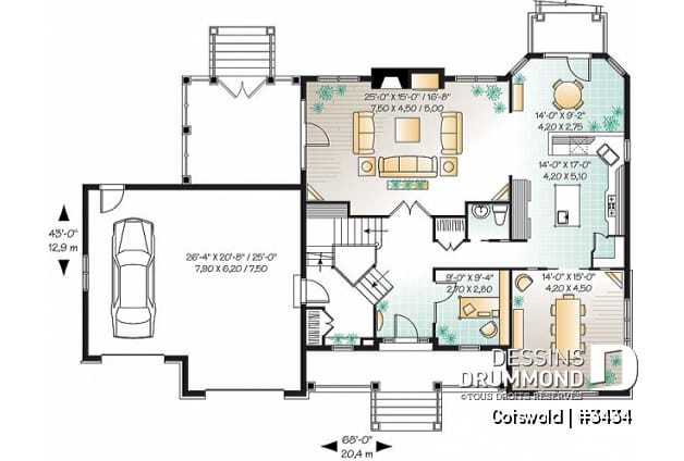 Rez-de-chaussée - Plan de maison à étage de 3 à 4 chambres, garage double, grande suite des maîtres, superbe salon, bureau - Cotswold