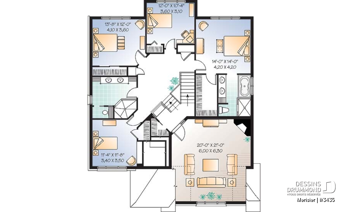 Étage - Maison 2 étages à paliers, 4 à 5 chambres, garage double, espace bureau - Merisier