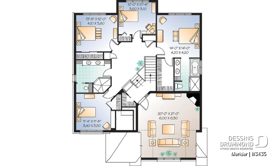 Étage - Maison 2 étages à paliers, 4 à 5 chambres, garage double, espace bureau - Merisier