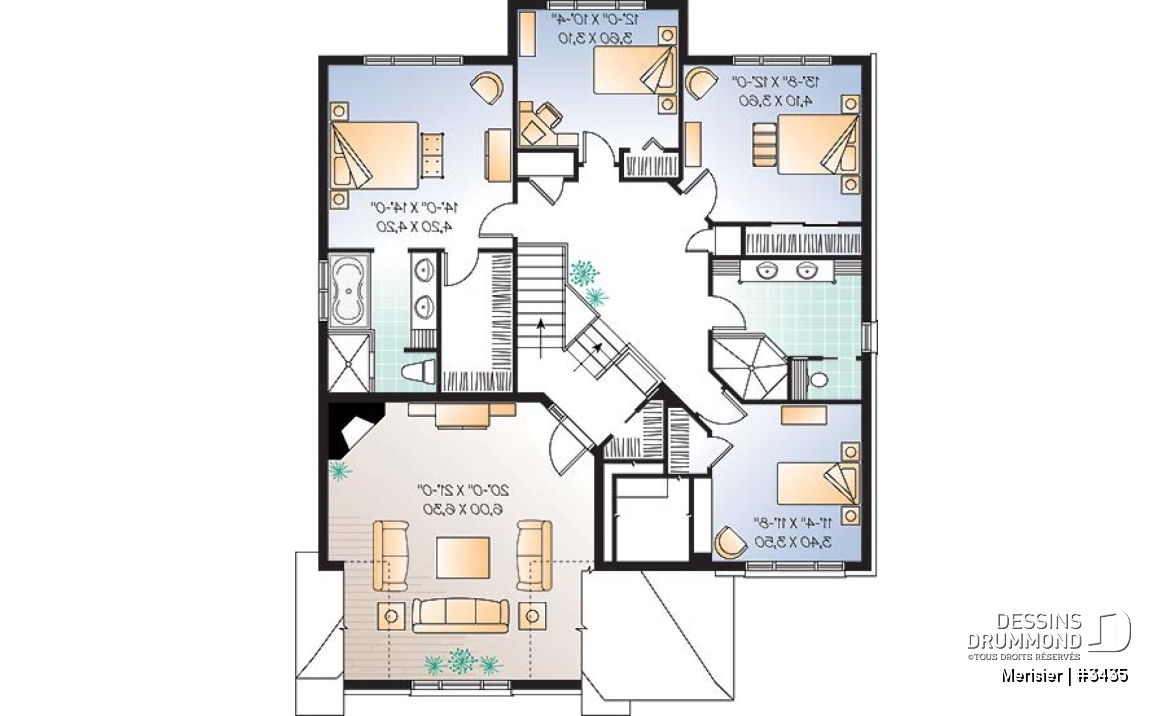 Étage - Maison 2 étages à paliers, 4 à 5 chambres, garage double, espace bureau - Merisier