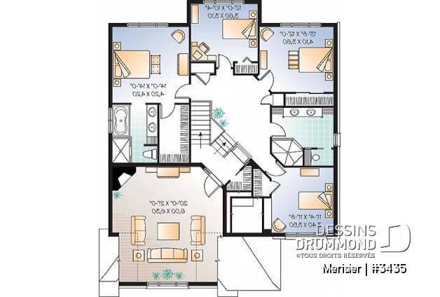 Étage - Maison 2 étages à paliers, 4 à 5 chambres, garage double, espace bureau - Merisier