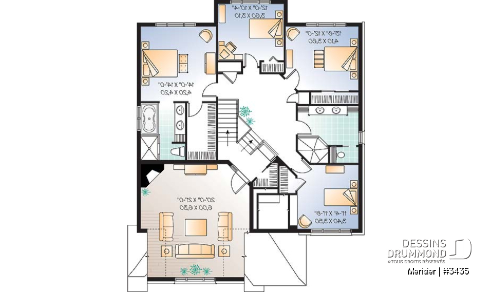 Étage - Maison 2 étages à paliers, 4 à 5 chambres, garage double, espace bureau - Merisier