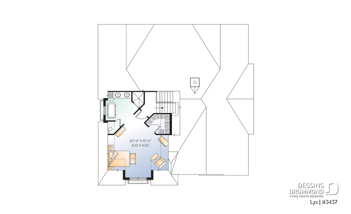 Étage - Modèle de maison de style manoir européen avec garage double et suite des maîtres à mi-étage distinctive - Lys