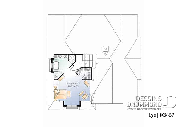 Étage - Plan de cottage avec suite des maîtres sur tout l'étage, garage double, 3 chambres + bureau à domicile, foyer - Lys