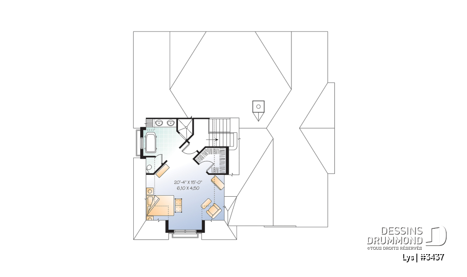 Étage - Modèle de maison de style manoir européen avec garage double et suite des maîtres à mi-étage distinctive - Lys