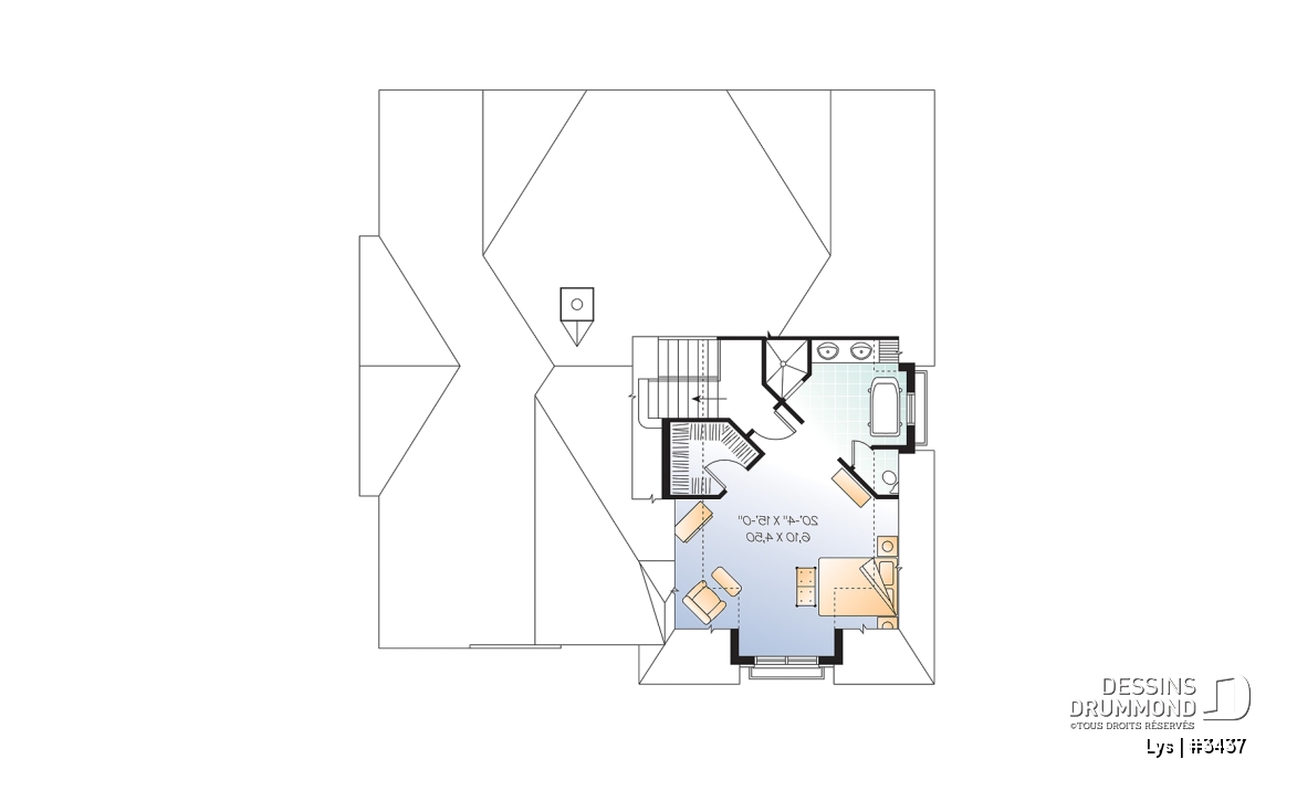 Étage - Modèle de maison de style manoir européen avec garage double et suite des maîtres à mi-étage distinctive - Lys