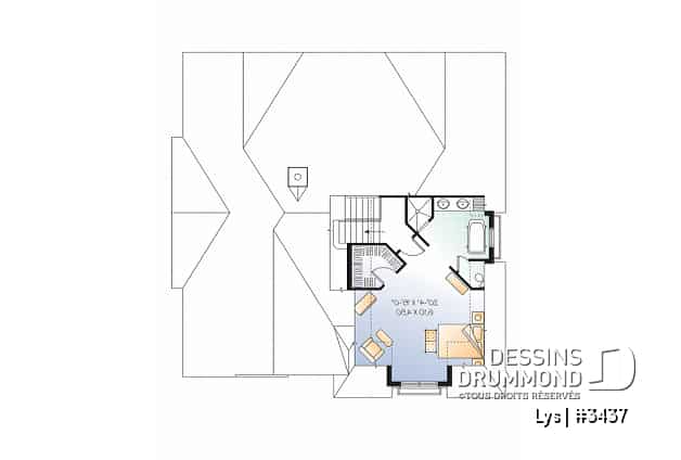 Étage - Plan de cottage avec suite des maîtres sur tout l'étage, garage double, 3 chambres + bureau à domicile, foyer - Lys