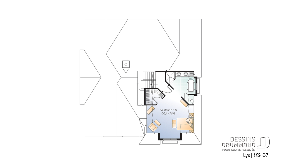 Étage - Modèle de maison de style manoir européen avec garage double et suite des maîtres à mi-étage distinctive - Lys