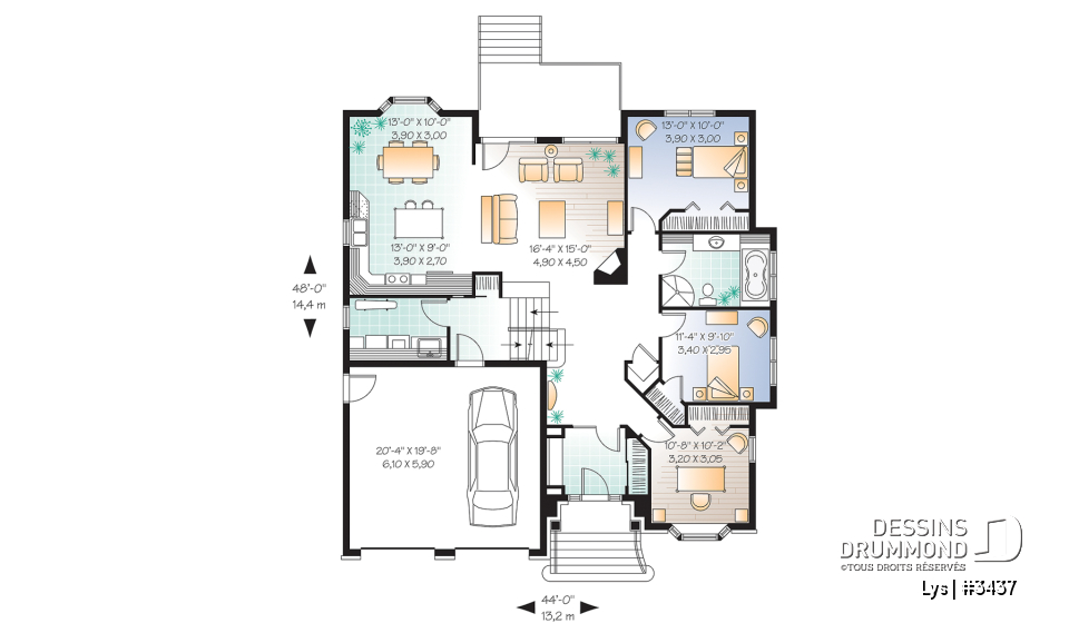 Rez-de-chaussée - Modèle de maison de style manoir européen avec garage double et suite des maîtres à mi-étage distinctive - Lys