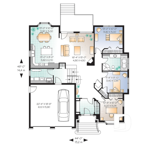 Rez-de-chaussée - Modèle de maison de style manoir européen avec garage double et suite des maîtres à mi-étage distinctive - Lys