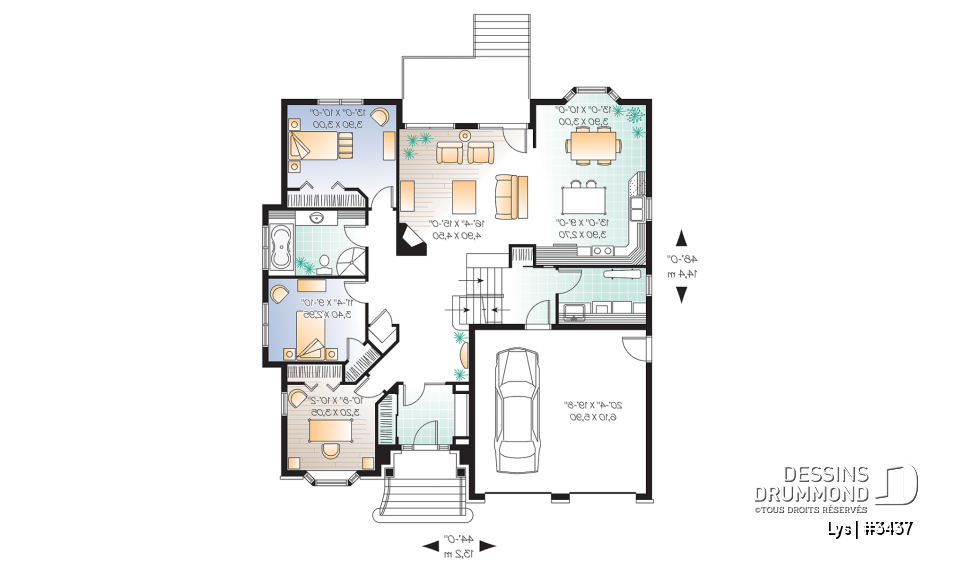Rez-de-chaussée - Modèle de maison de style manoir européen avec garage double et suite des maîtres à mi-étage distinctive - Lys
