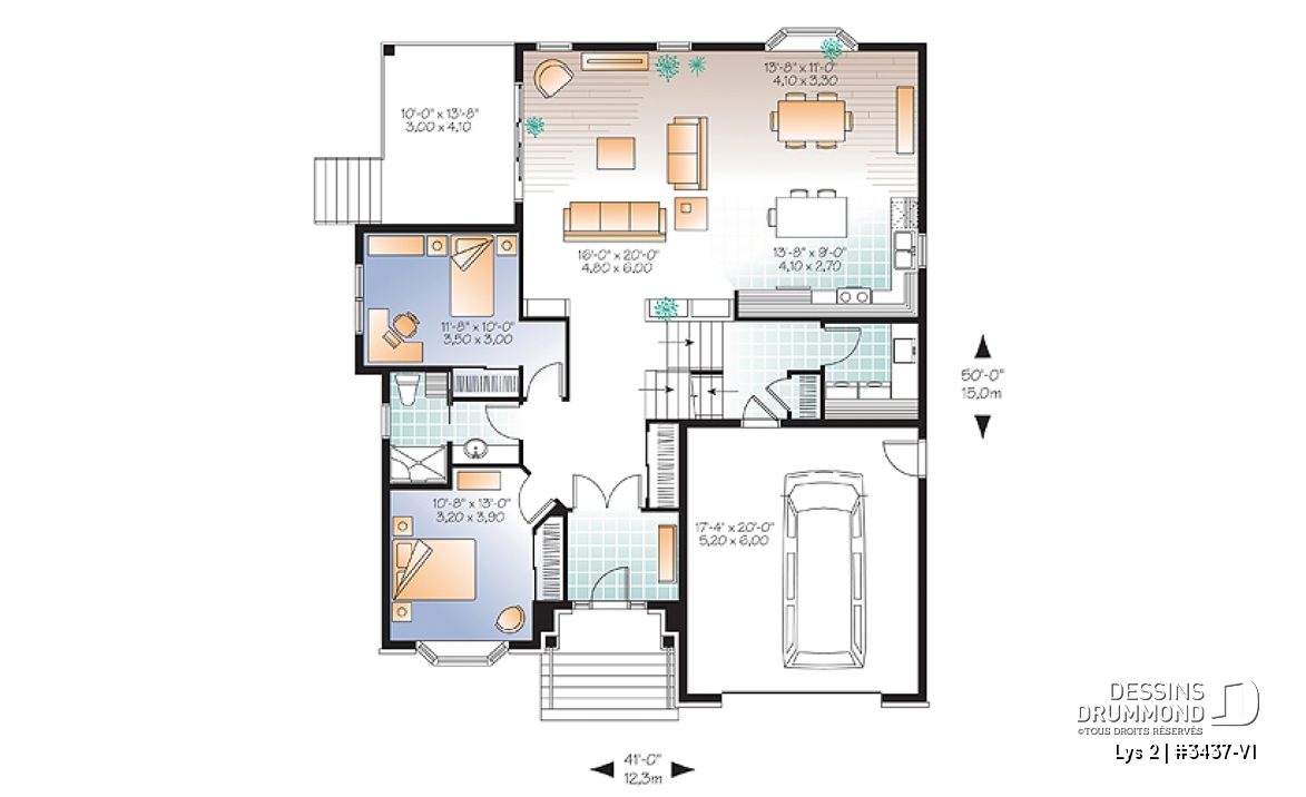 Rez-de-chaussée - Style européen, terrasse extérieur, 3 grandes chambres, garage - Lys 2