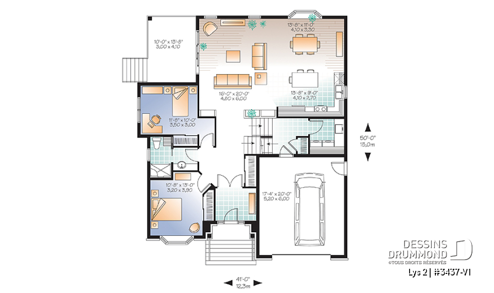 Rez-de-chaussée - Style européen, terrasse extérieur, 3 grandes chambres, garage - Lys 2