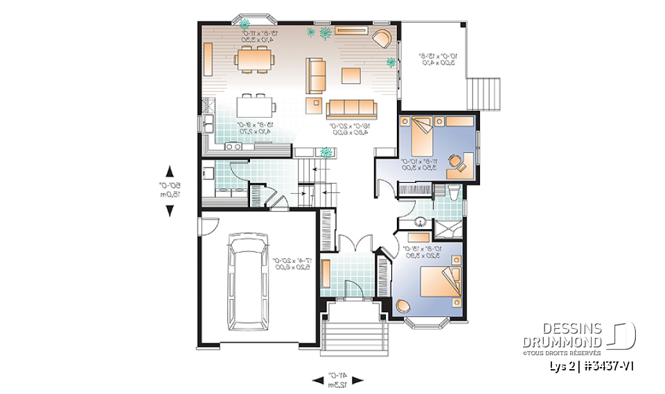 Rez-de-chaussée - Style européen, terrasse extérieur, 3 grandes chambres, garage - Lys 2