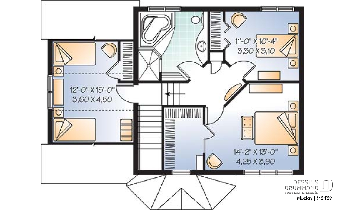 Étage - Plan de maison udgétaire, à étage, 3 grandes chambres, garage simple avec accès au sous-sol - Meslay