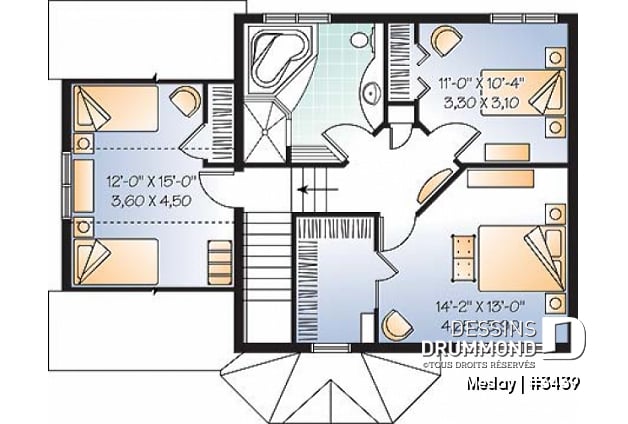 Étage - Plan de maison udgétaire, à étage, 3 grandes chambres, garage simple avec accès au sous-sol - Meslay