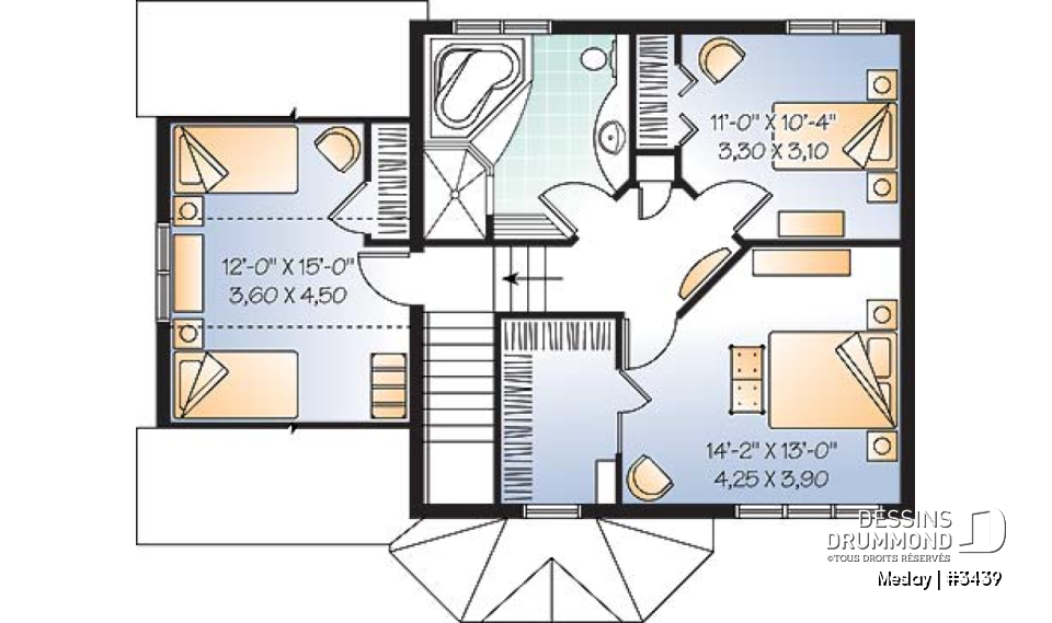 Étage - Plan de maison udgétaire, à étage, 3 grandes chambres, garage simple avec accès au sous-sol - Meslay