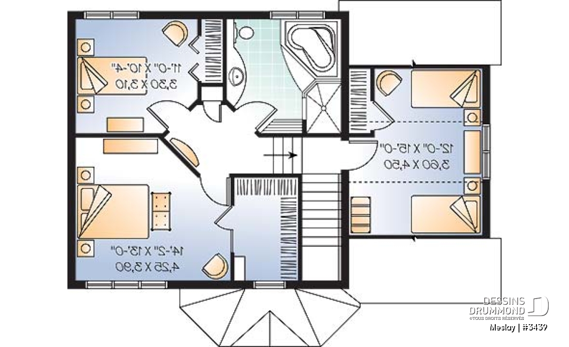 Étage - Plan de maison udgétaire, à étage, 3 grandes chambres, garage simple avec accès au sous-sol - Meslay