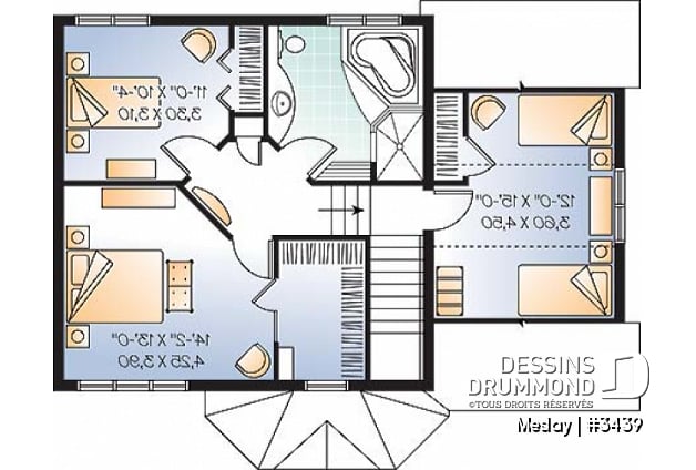 Étage - Plan de maison udgétaire, à étage, 3 grandes chambres, garage simple avec accès au sous-sol - Meslay