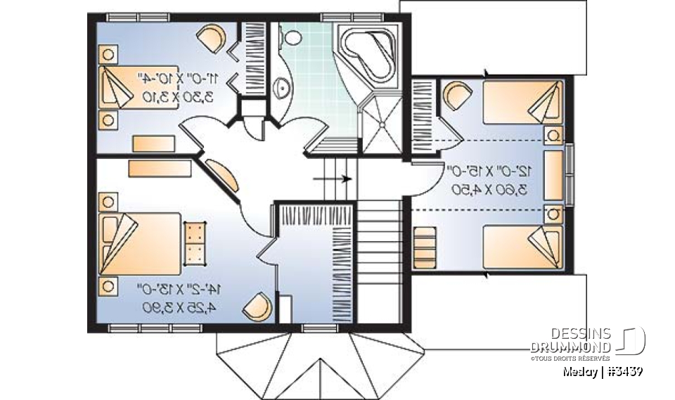Étage - Plan de maison udgétaire, à étage, 3 grandes chambres, garage simple avec accès au sous-sol - Meslay