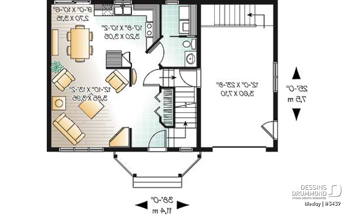 Rez-de-chaussée - Plan de maison udgétaire, à étage, 3 grandes chambres, garage simple avec accès au sous-sol - Meslay