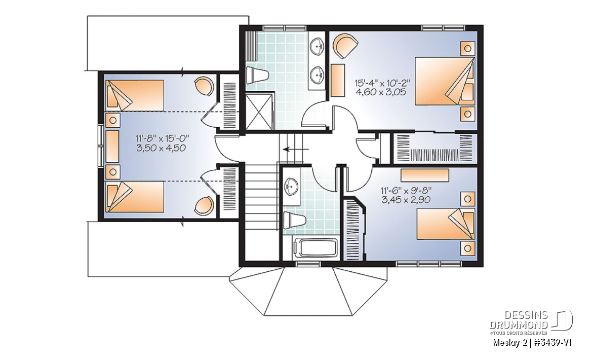 Étage - Plan de style champêtre nordique, maison à bon prix, à aire ouverte, 3 grandes chambres, garage simple - Meslay 2
